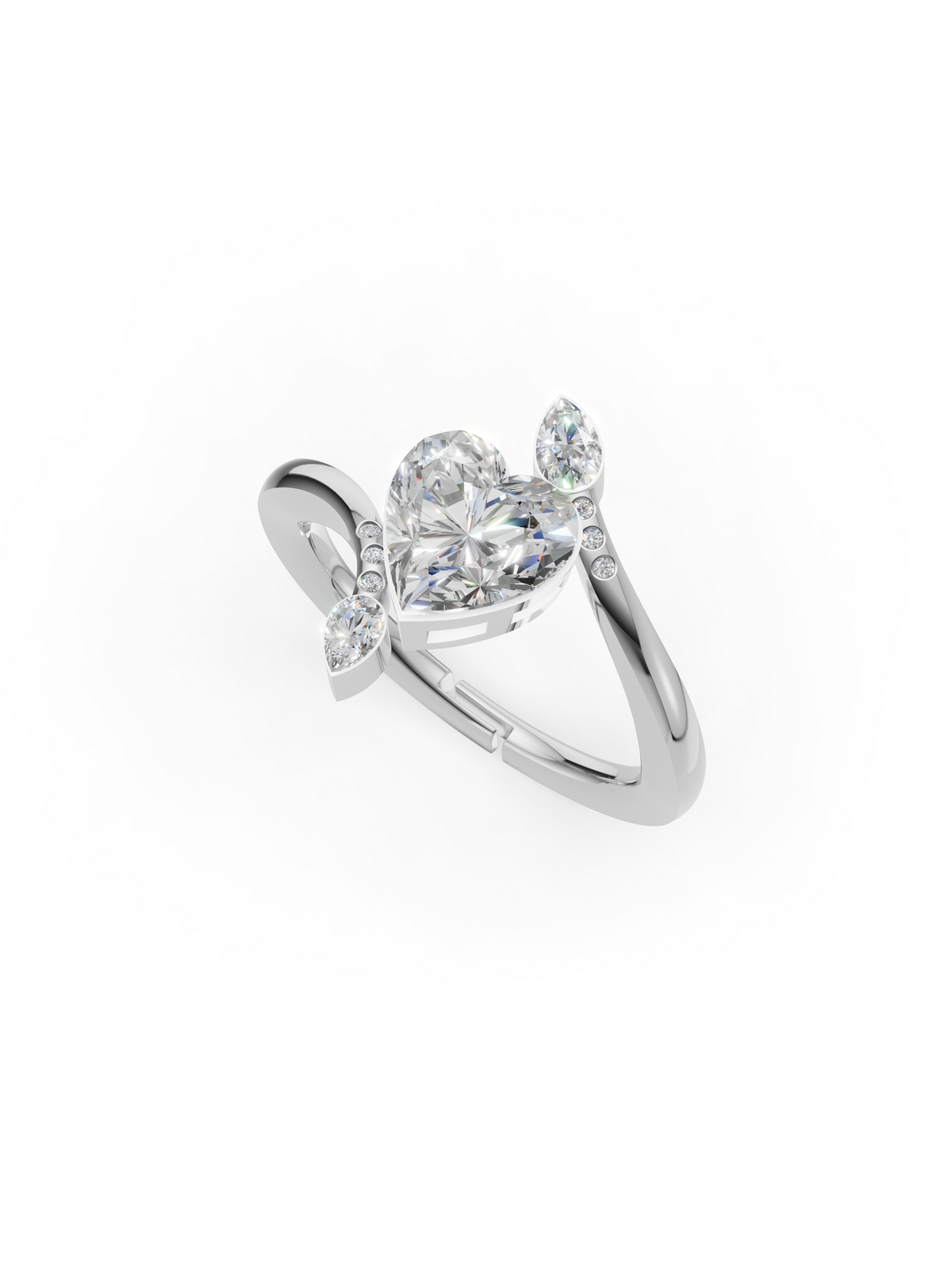 Silver Heart Crystal Open Ring with Marquise Accents