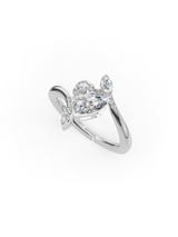 Silver Heart Crystal Open Ring with Marquise Accents