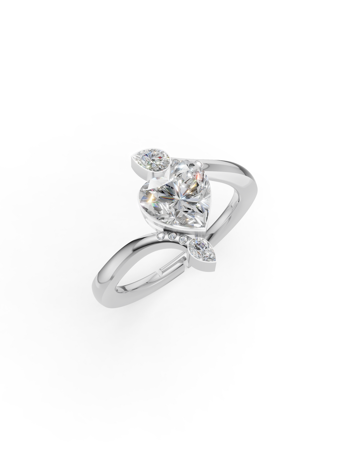 Silver Heart Crystal Open Ring with Marquise Accents