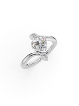 Silver Heart Crystal Open Ring with Marquise Accents