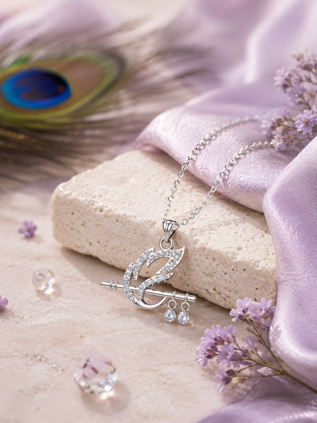 Silver Krishna Flute Grace Pendant