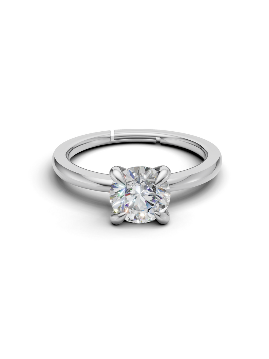 Silver Round Crystal Solitaire Ring