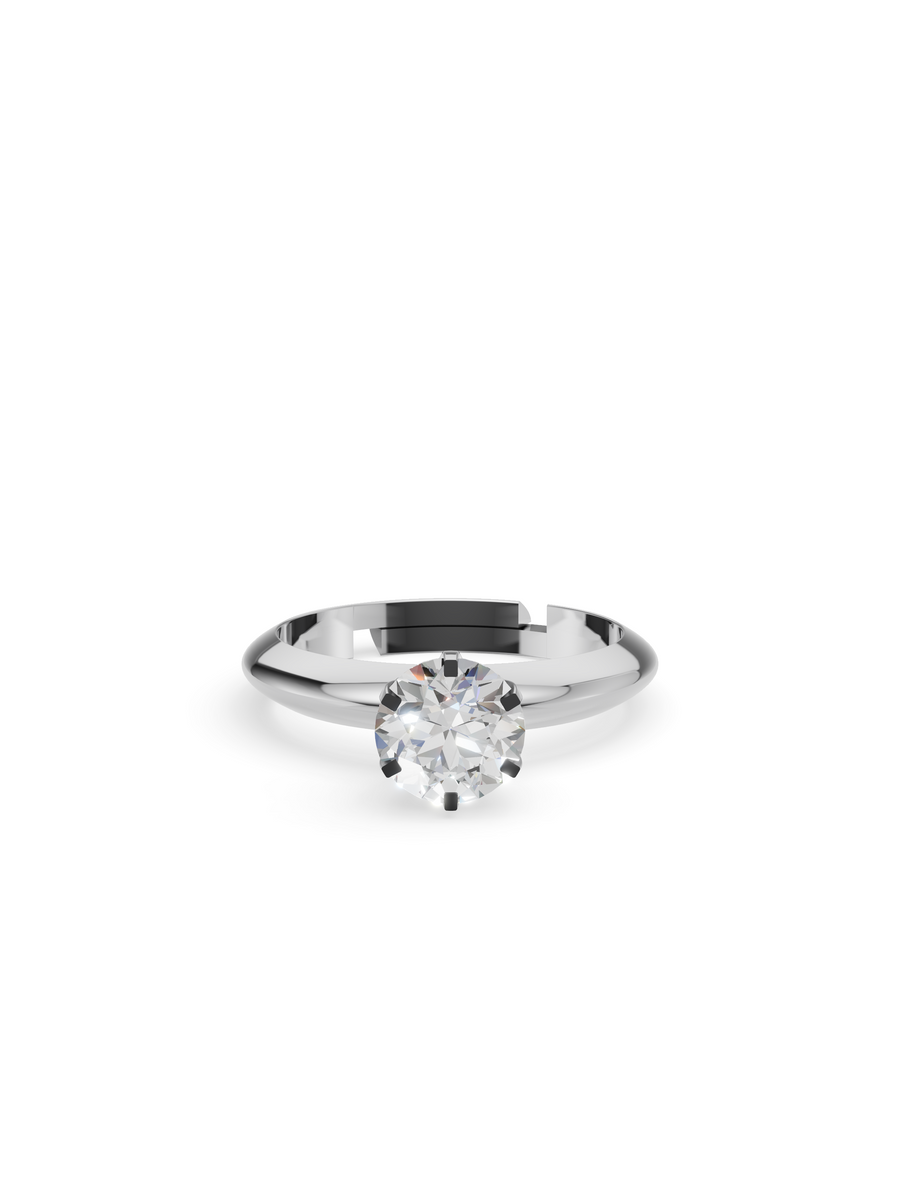 Silver Round Stone Solitaire Ring