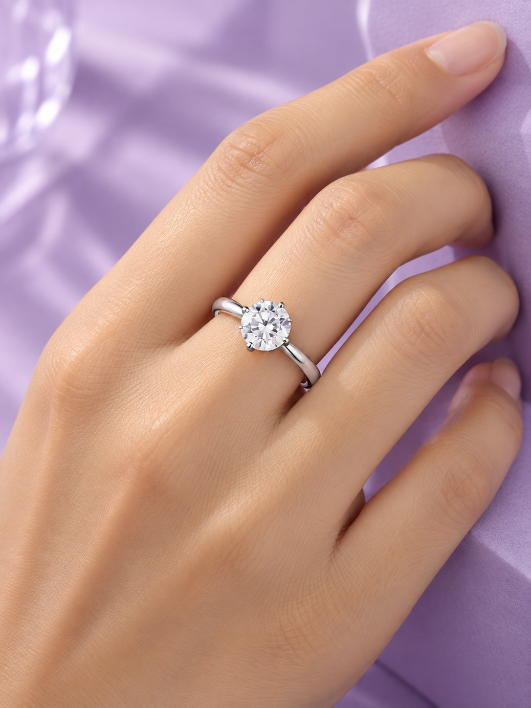 Silver Round Stone Solitaire Ring