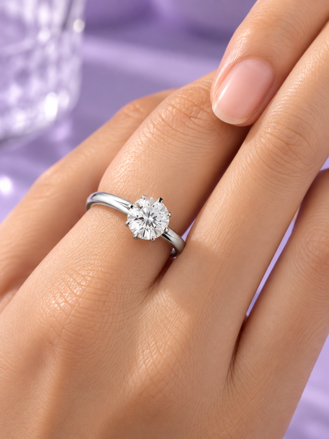 Silver Round Stone Solitaire Ring