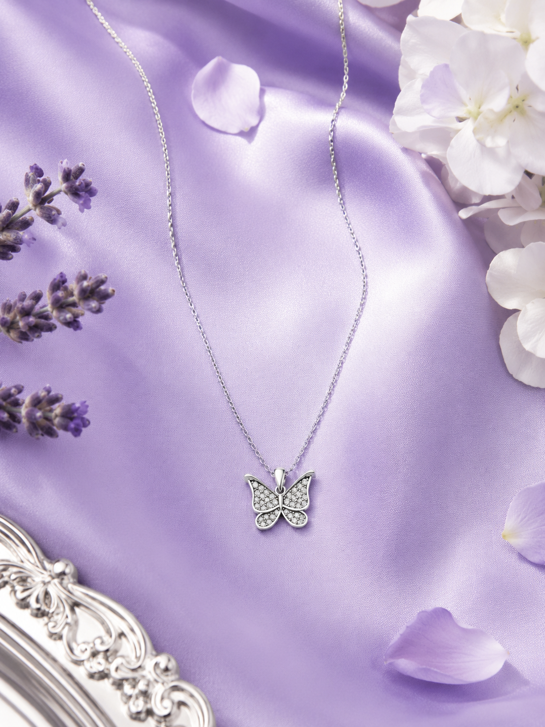 Silver Sparkling Butterfly Pendant