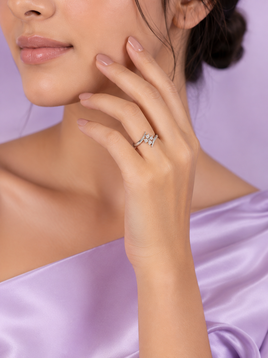 Silver Floral Open Ring
