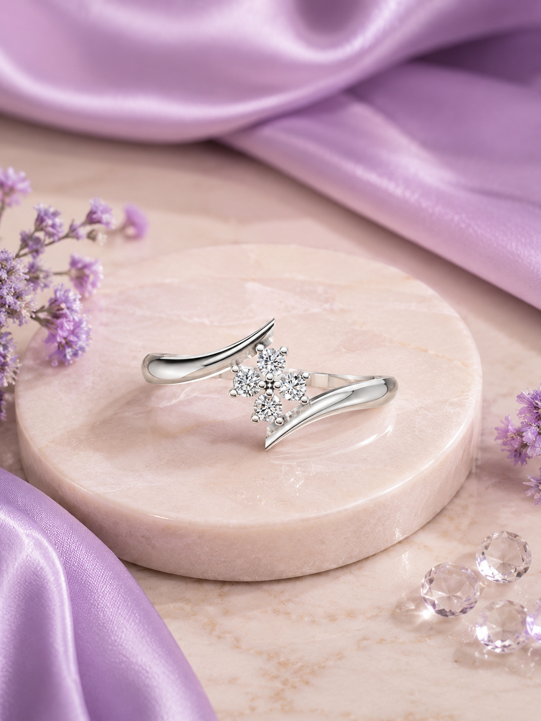 Silver Floral Open Ring