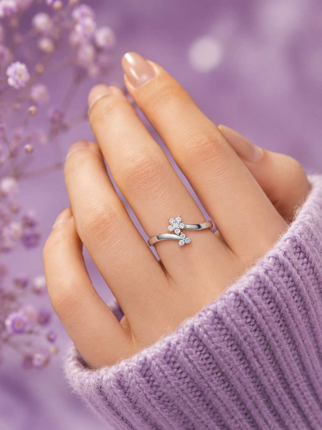 Silver Floral Wrap Ring