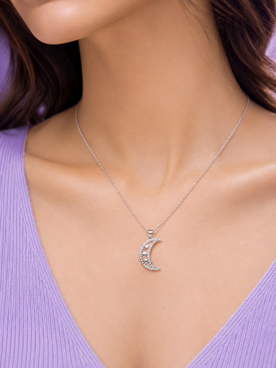 Silver Midnight Star Moon Pendant