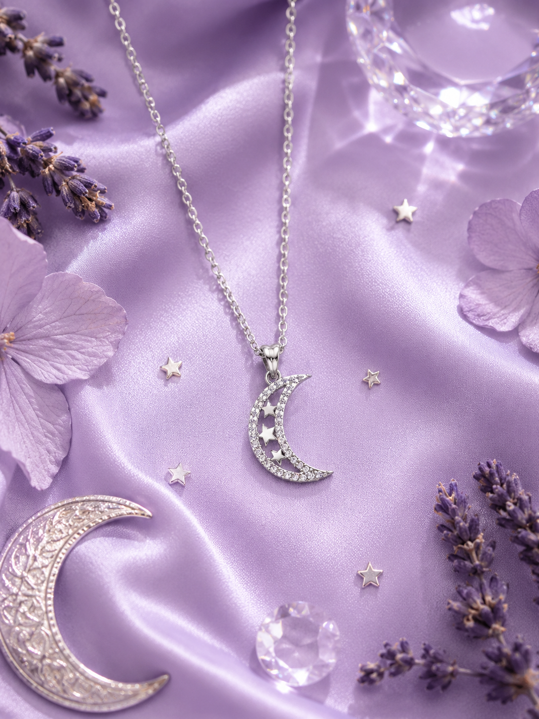 Silver Midnight Star Moon Pendant