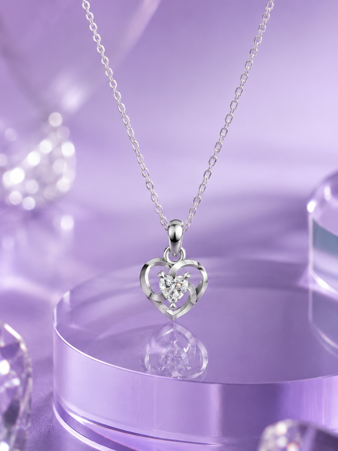 Silver Twin Heart Spark Pendant