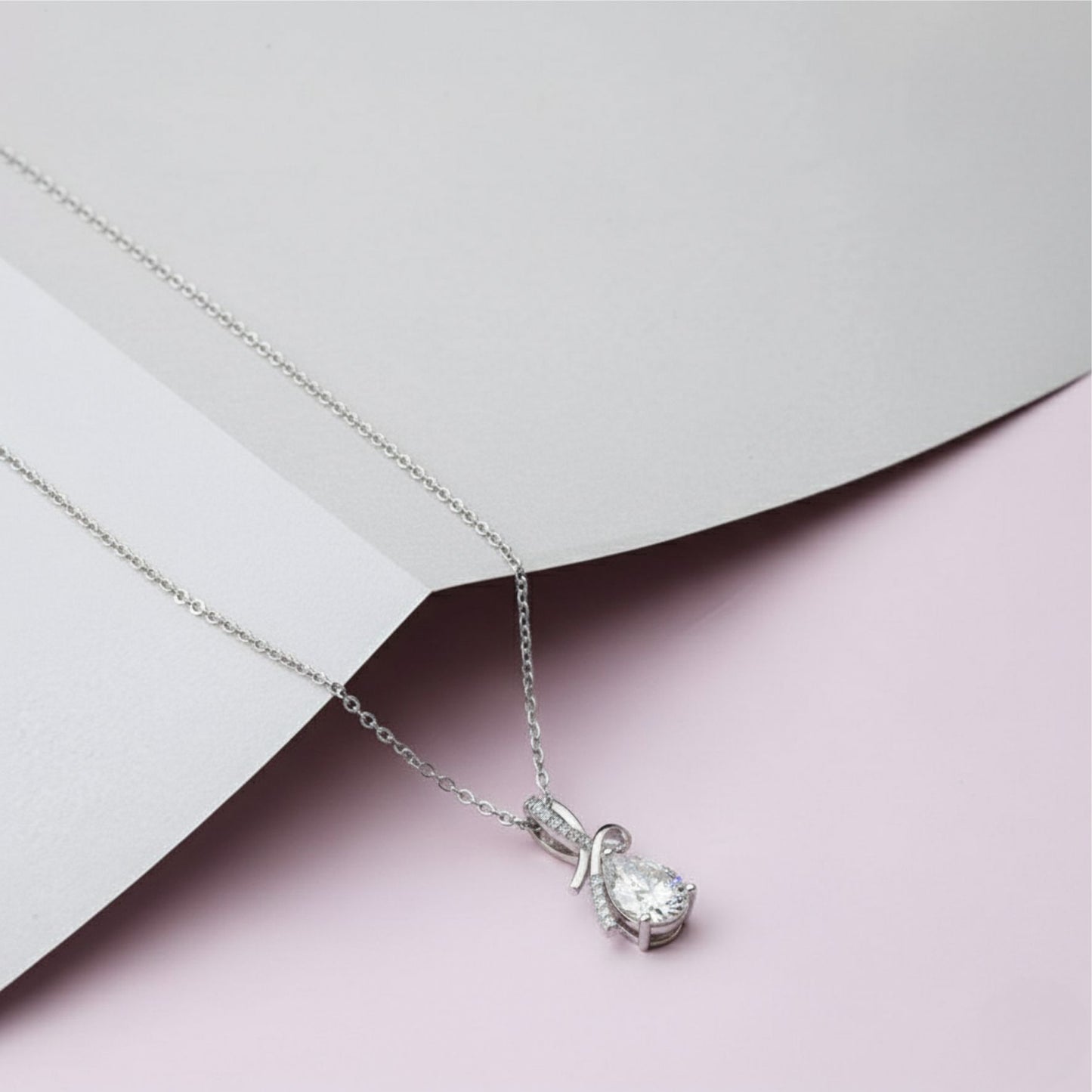 Silver Teardrop White Stone Pendant