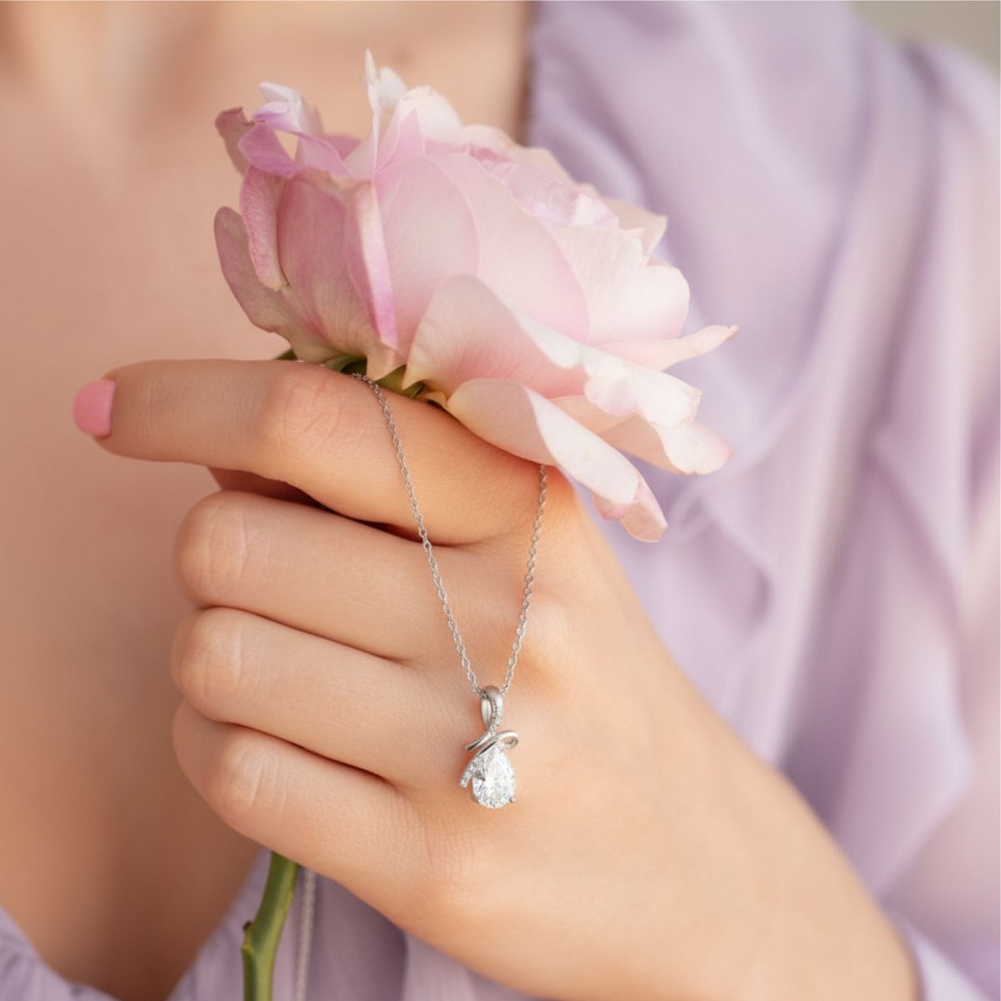 Silver Teardrop White Stone Pendant