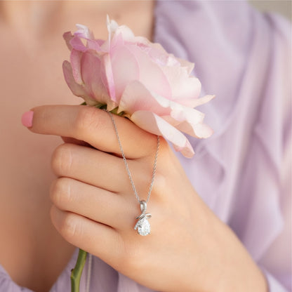 Silver Teardrop White Stone Pendant