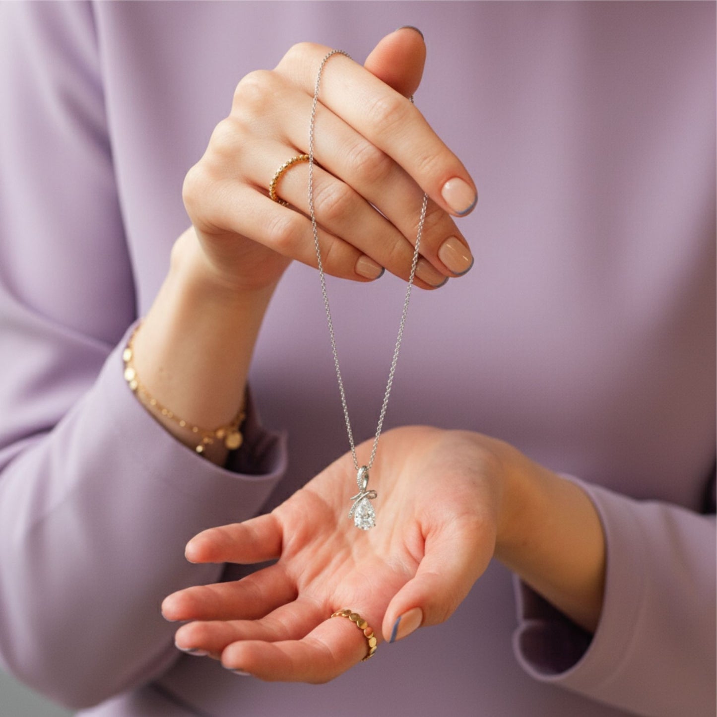 Silver Teardrop White Stone Pendant