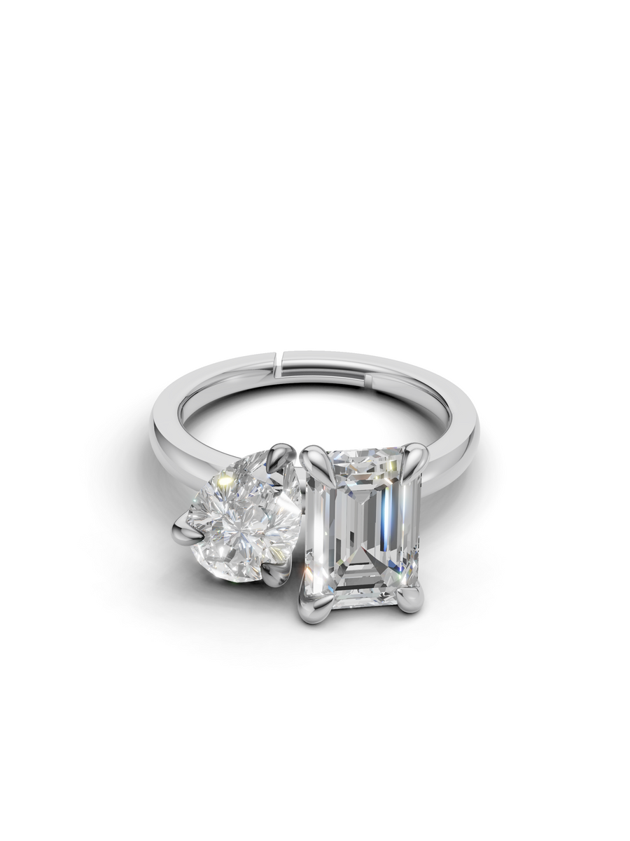 Silver Toi et Moi Crystal Ring