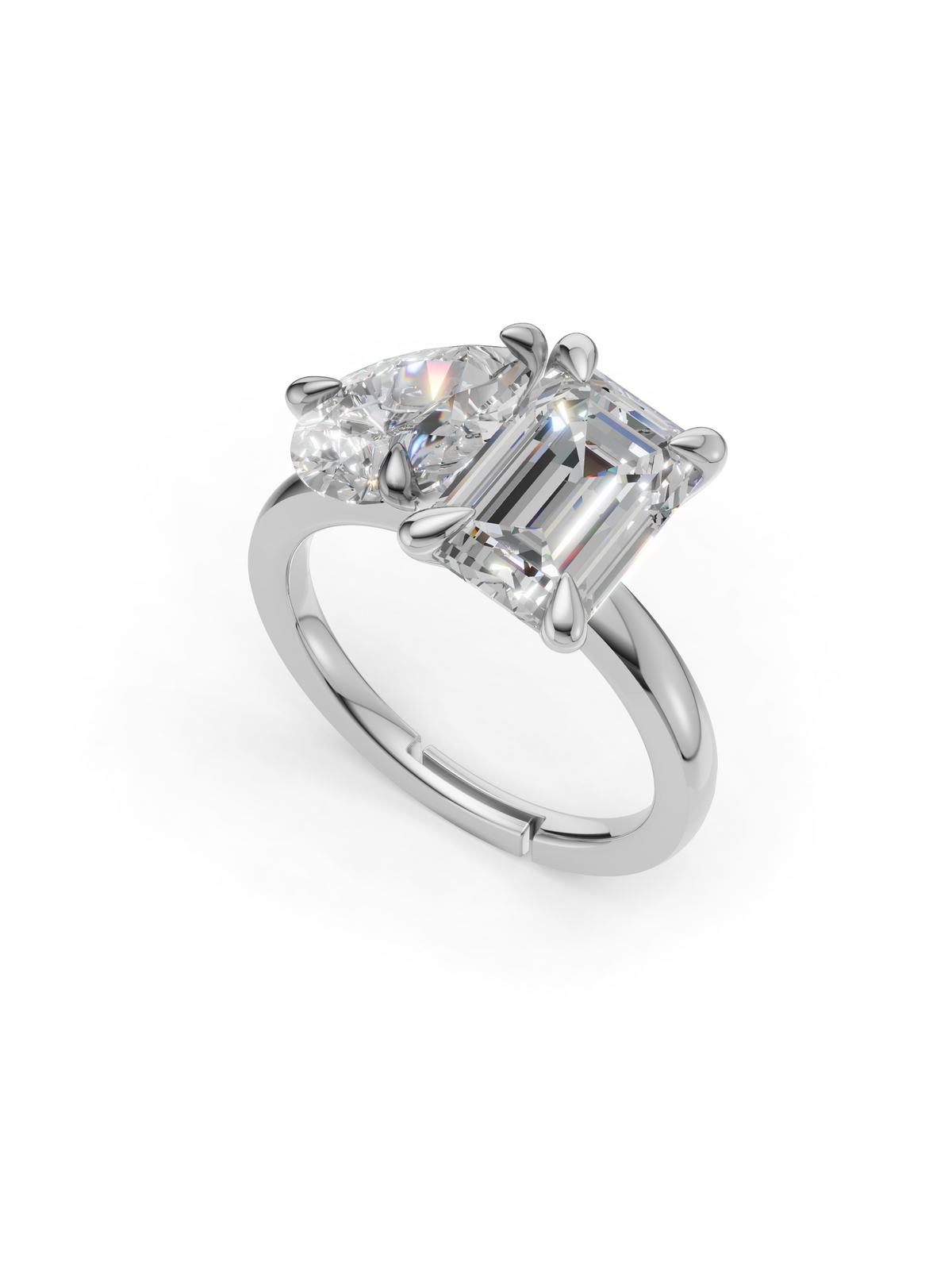 Silver Toi et Moi Crystal Ring