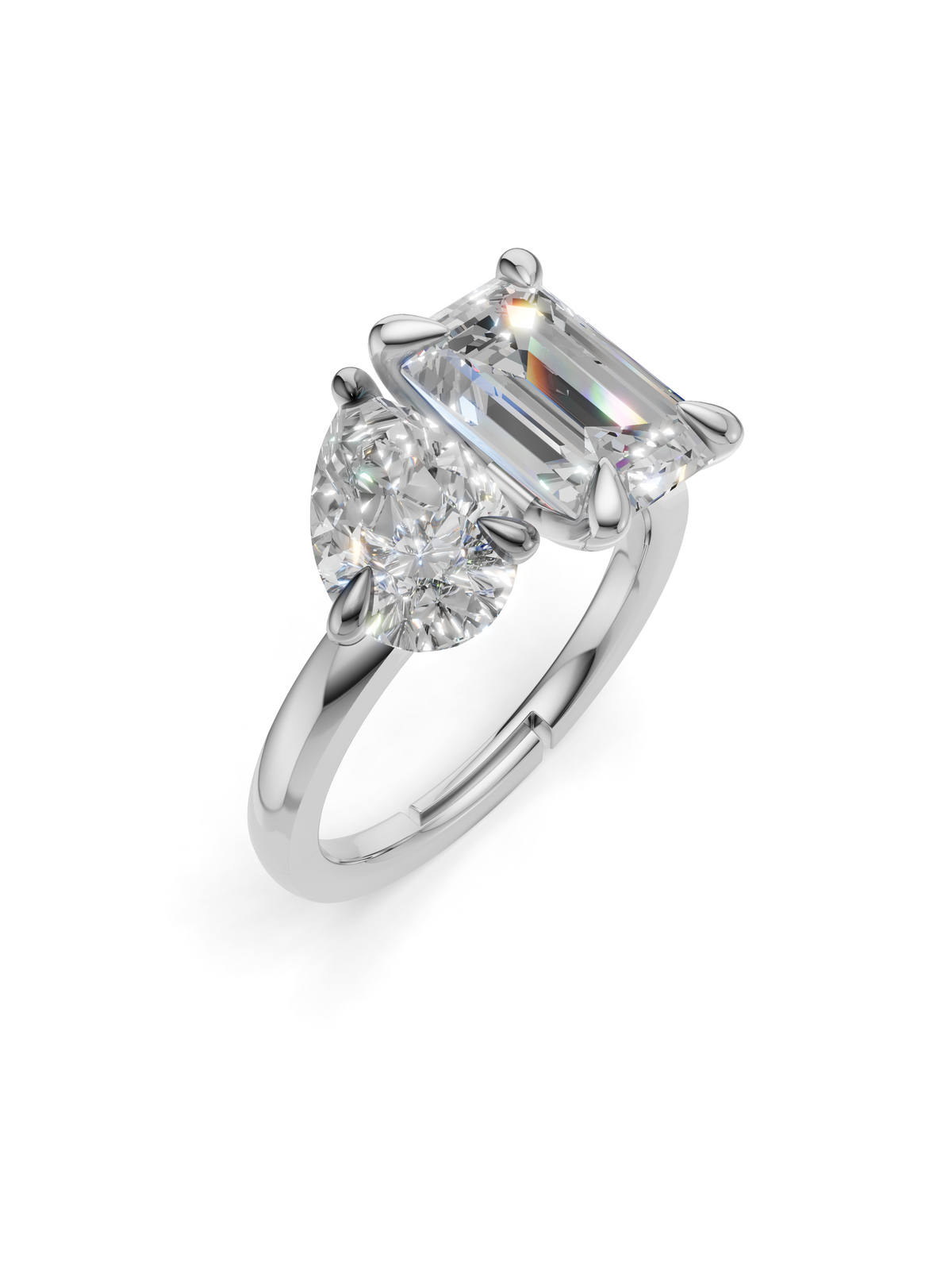 Silver Toi et Moi Crystal Ring