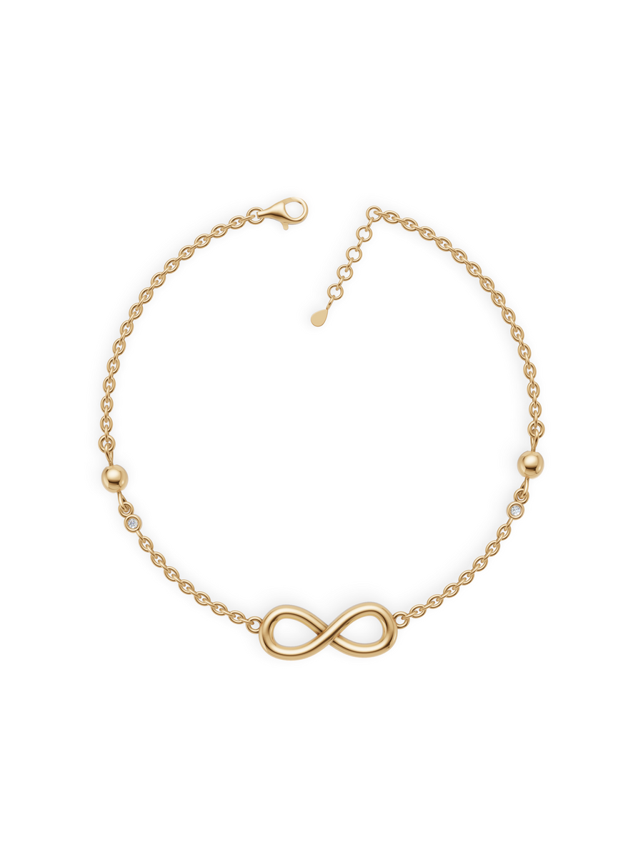Infinity Charm Gold Anklet with Sparkling Stone Accents