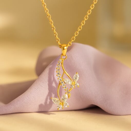925 Gold Plated Drop Butterfly Pendant