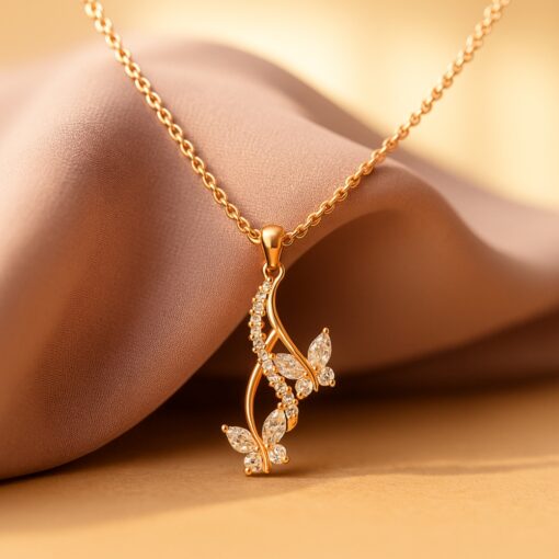 925 Rose Gold Plated Drop Butterfly Pendant